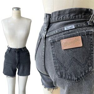 Vintage 90s black denim wrangler cut off shorts size 2 western cowgirl frayed